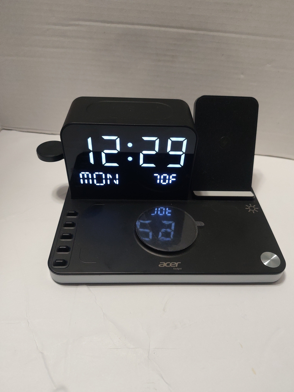 Acer Black Digital Alarm Clock with Wireless Charging Stand 7 in 1